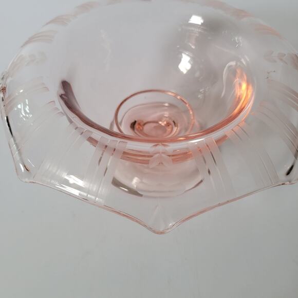 Vintage Pink Depression Glass Etched Rim Pedestal Compote Bowl - Picture 5 of 9